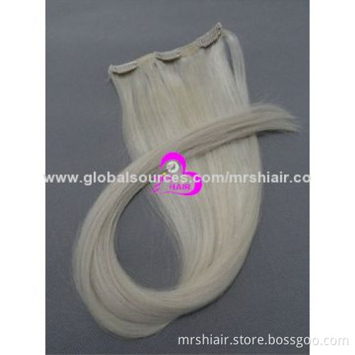 24" 60# White Blonde Full Head Remy Clip-in Indian Silk Straight Human Natural Hair Extension 7pcs